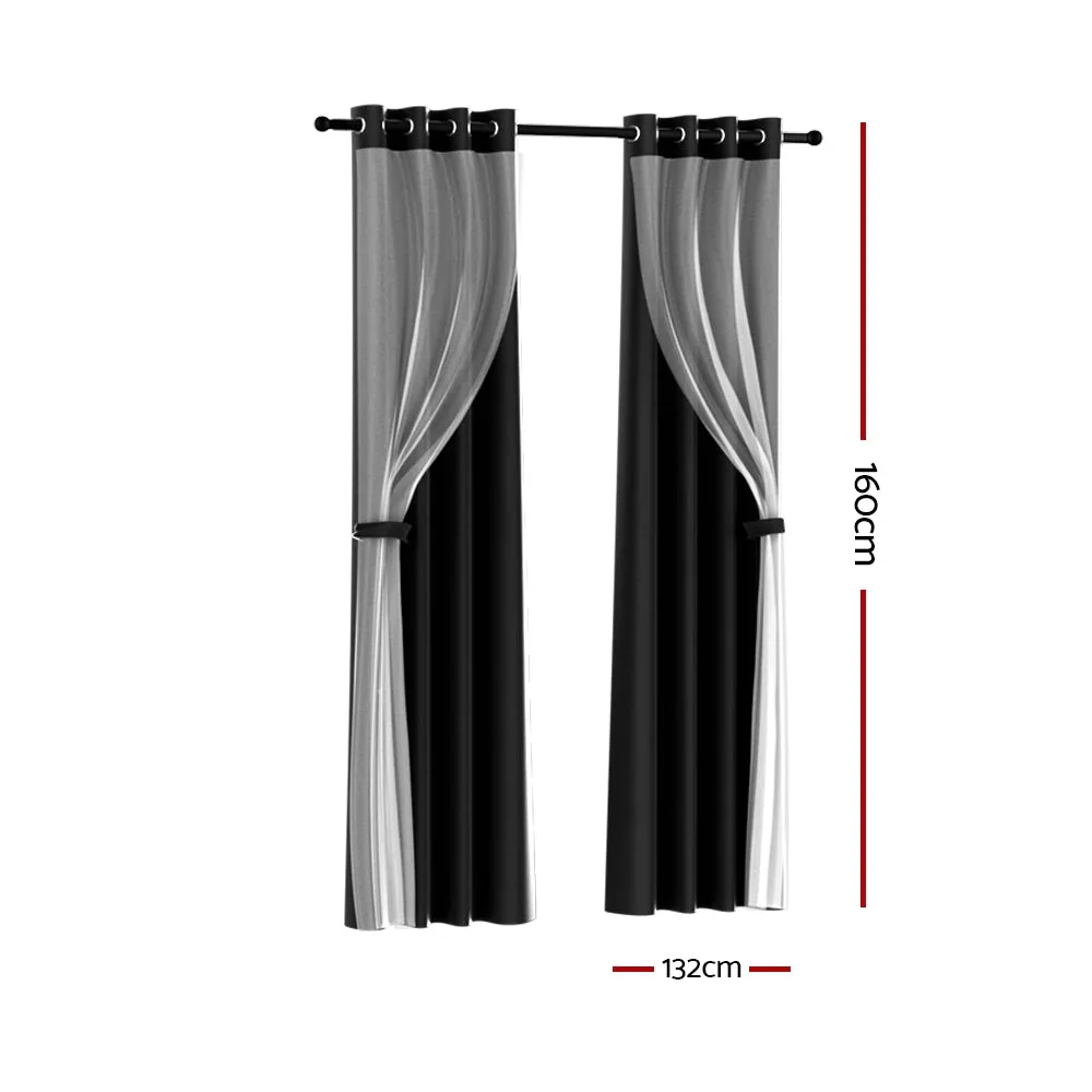2X 132x160cm | Blockout Sheer Curtains | Black