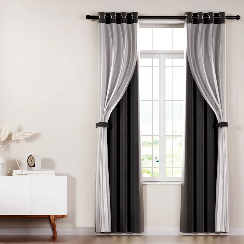 2X 132x160cm | Blockout Sheer Curtains | Black