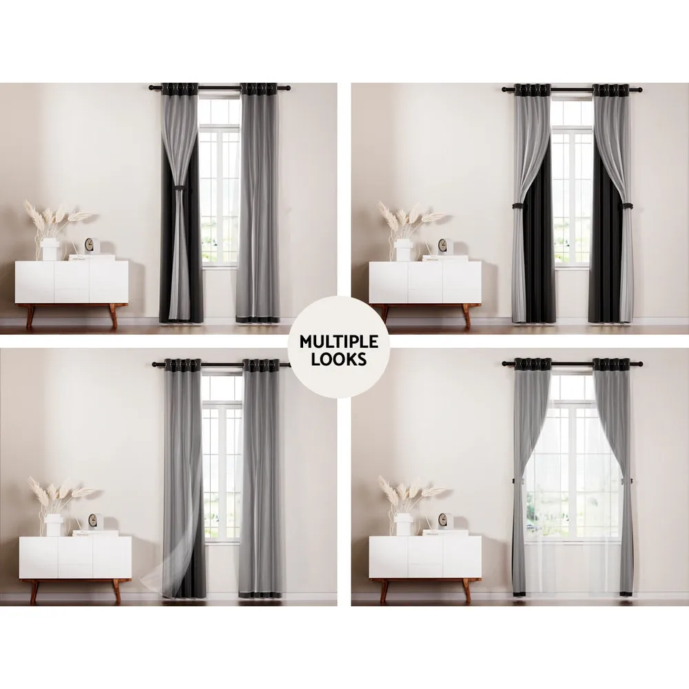 2X 132x160cm | Blockout Sheer Curtains | Black