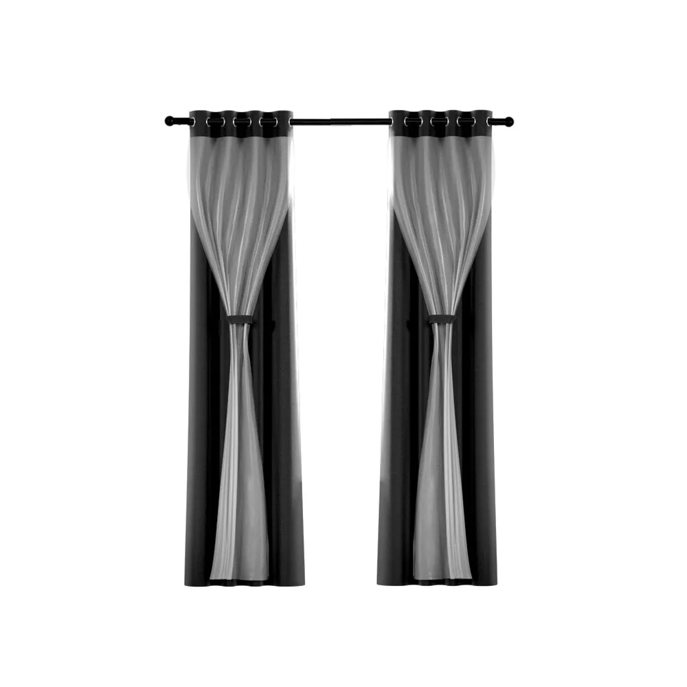 2X 132x160cm | Blockout Sheer Curtains | Black