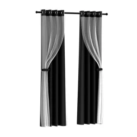 2X 132x160cm | Blockout Sheer Curtains | Black