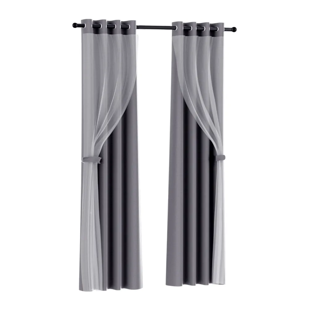 2X 132x160cm | Blockout Sheer Curtains | Charcoal