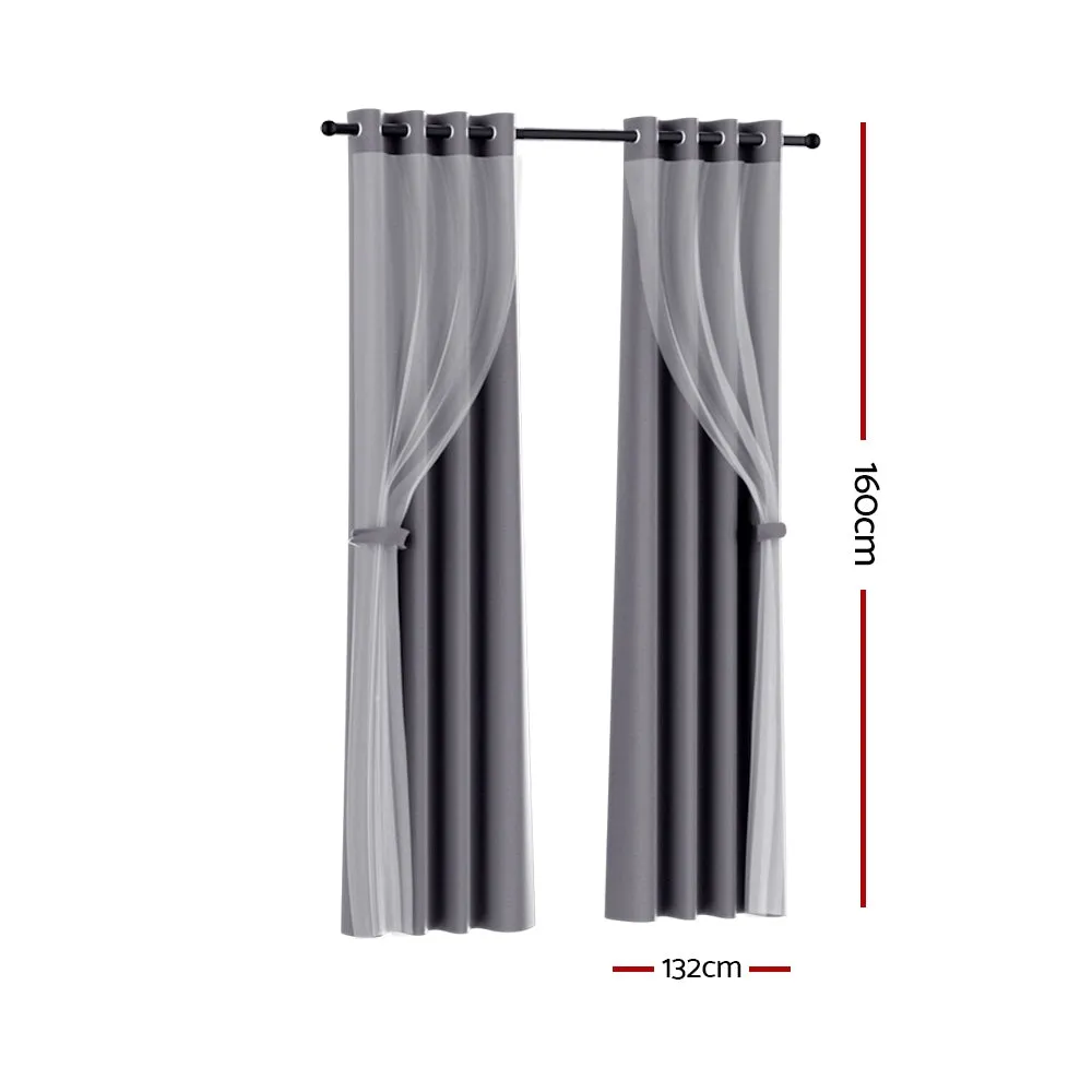 2X 132x160cm | Blockout Sheer Curtains | Charcoal