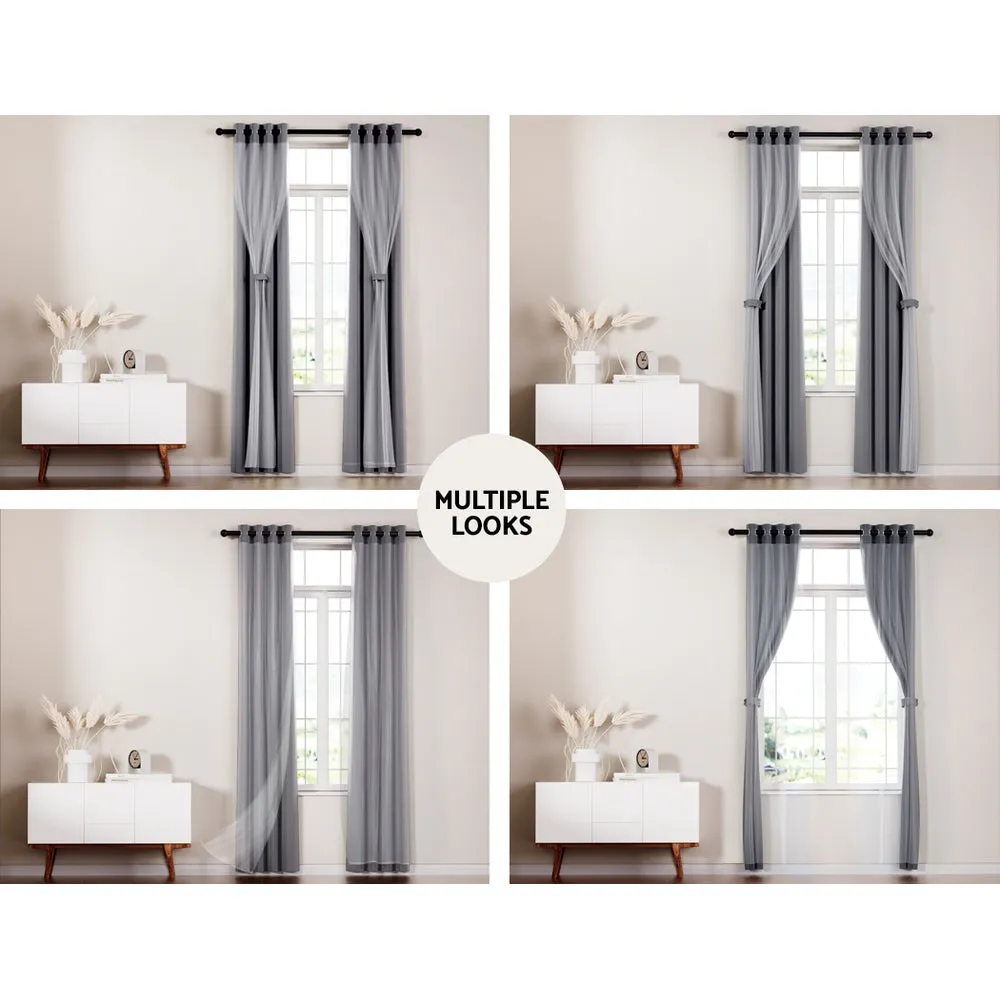 2X 132x160cm | Blockout Sheer Curtains | Charcoal