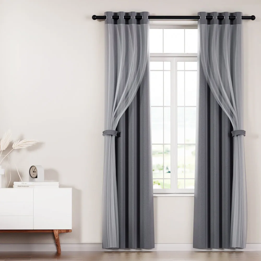 2X 132x160cm | Blockout Sheer Curtains | Charcoal