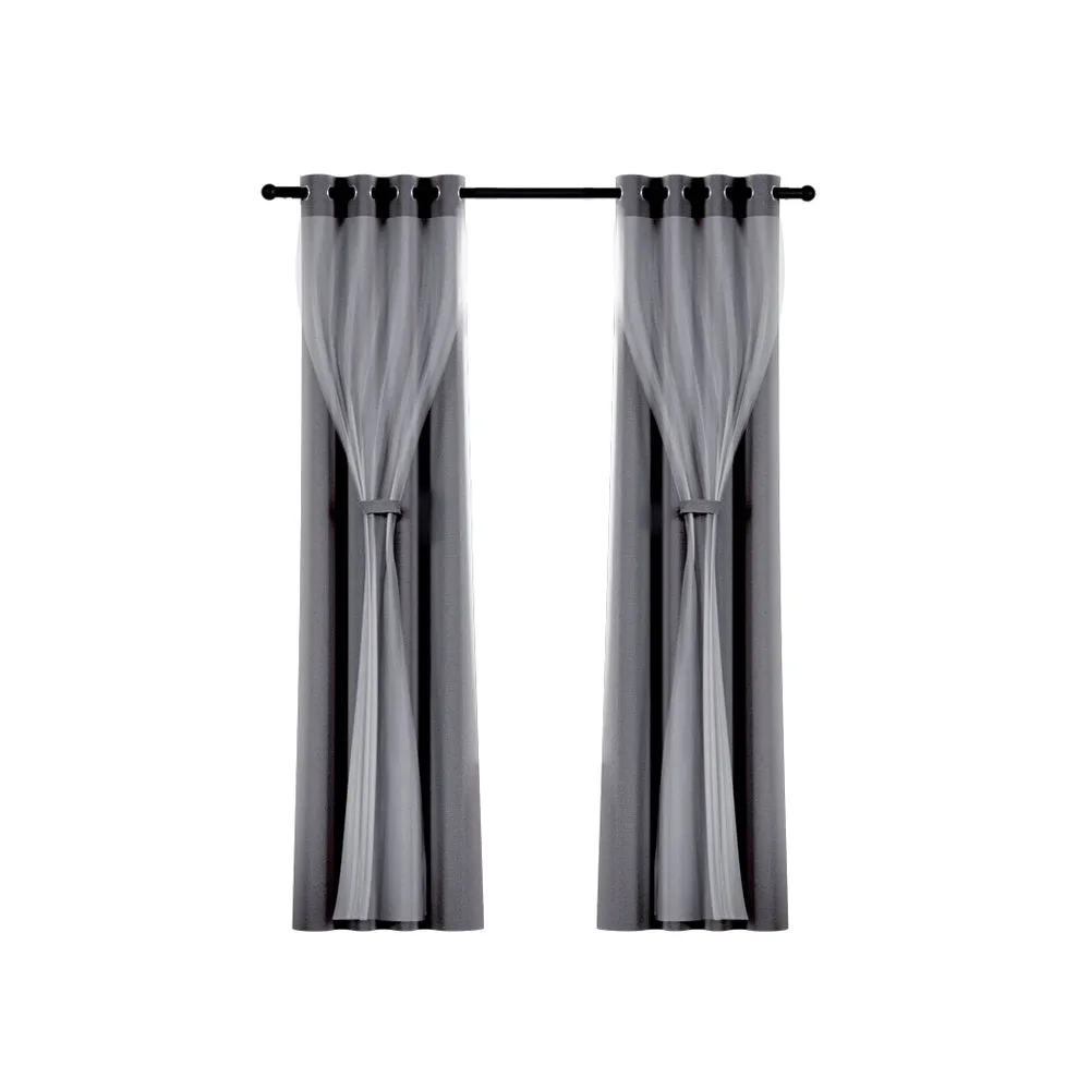 2X 132x160cm | Blockout Sheer Curtains | Charcoal