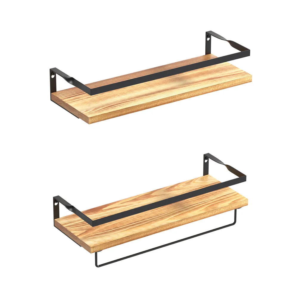 2x Floating Wall Shelves Brackets Towel Rail Rack | DIY Wall Mount Rack | Brand: Artiss