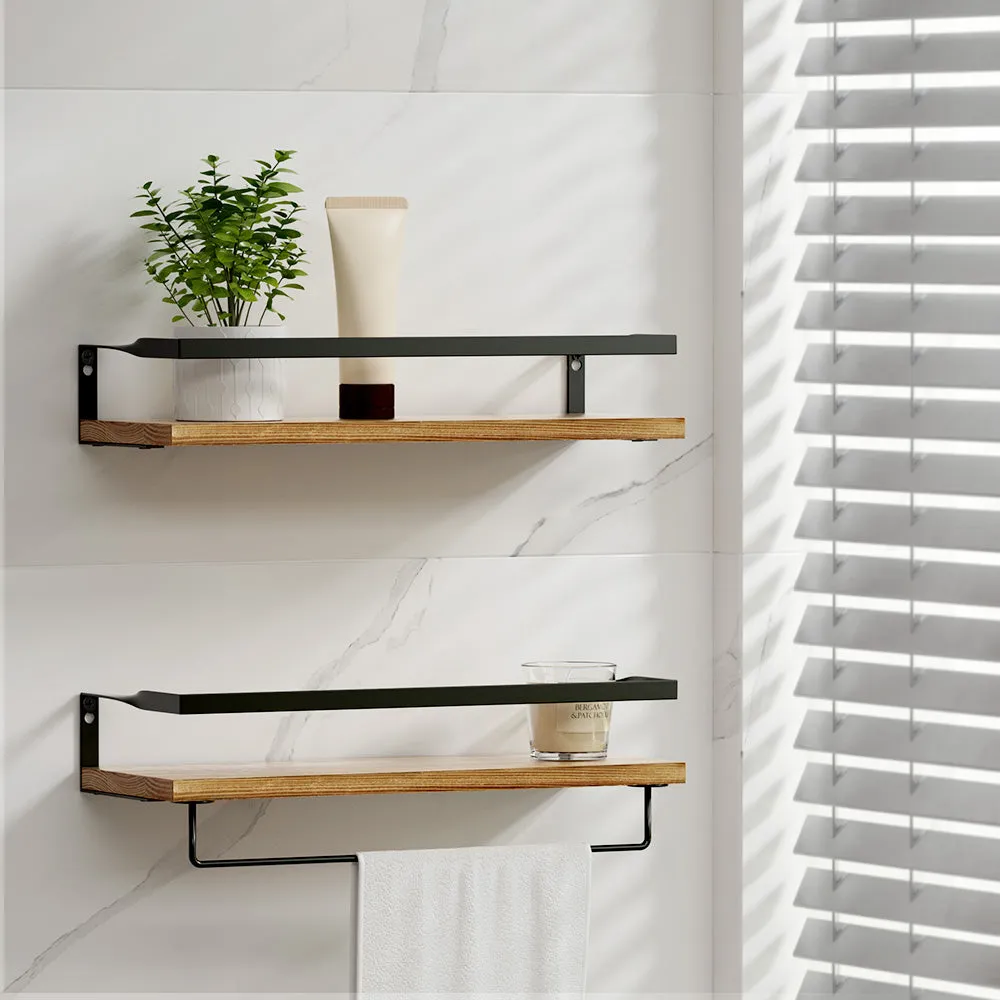 2x Floating Wall Shelves Brackets Towel Rail Rack | DIY Wall Mount Rack | Brand: Artiss