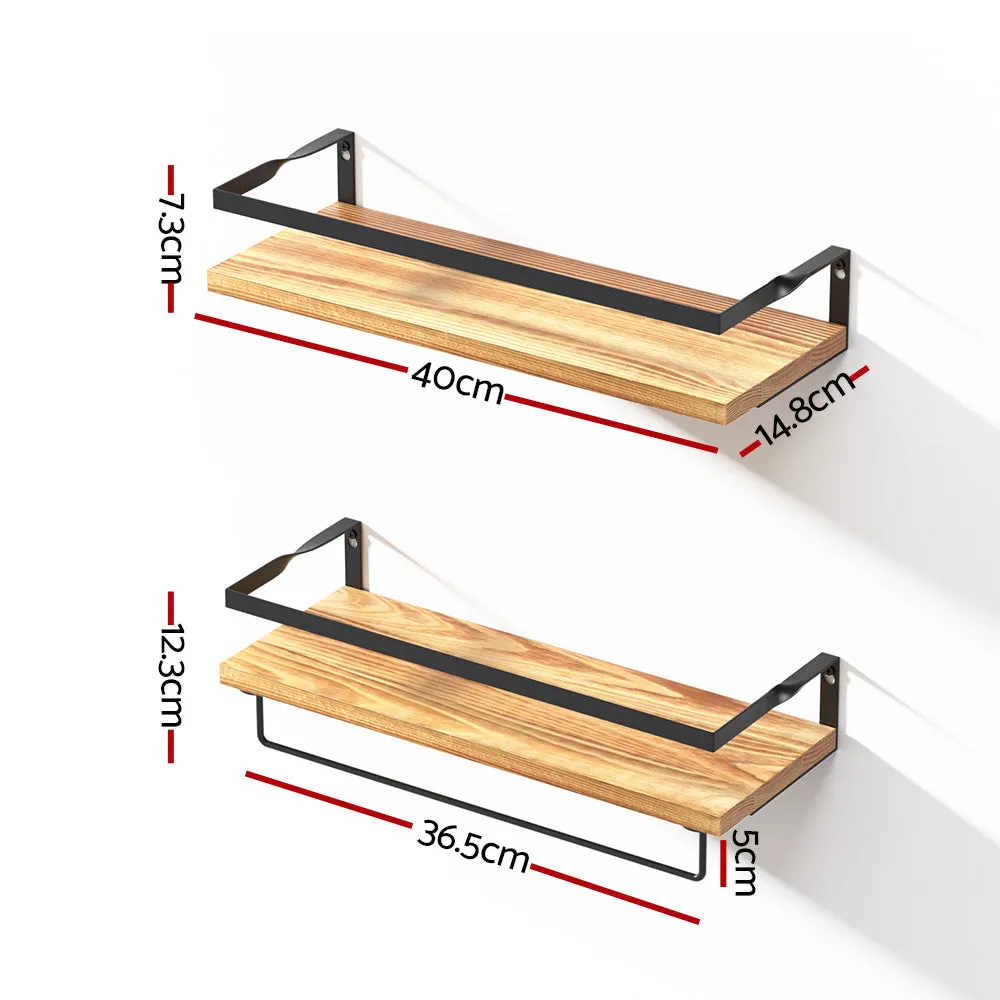 2x Floating Wall Shelves Brackets Towel Rail Rack | DIY Wall Mount Rack | Brand: Artiss