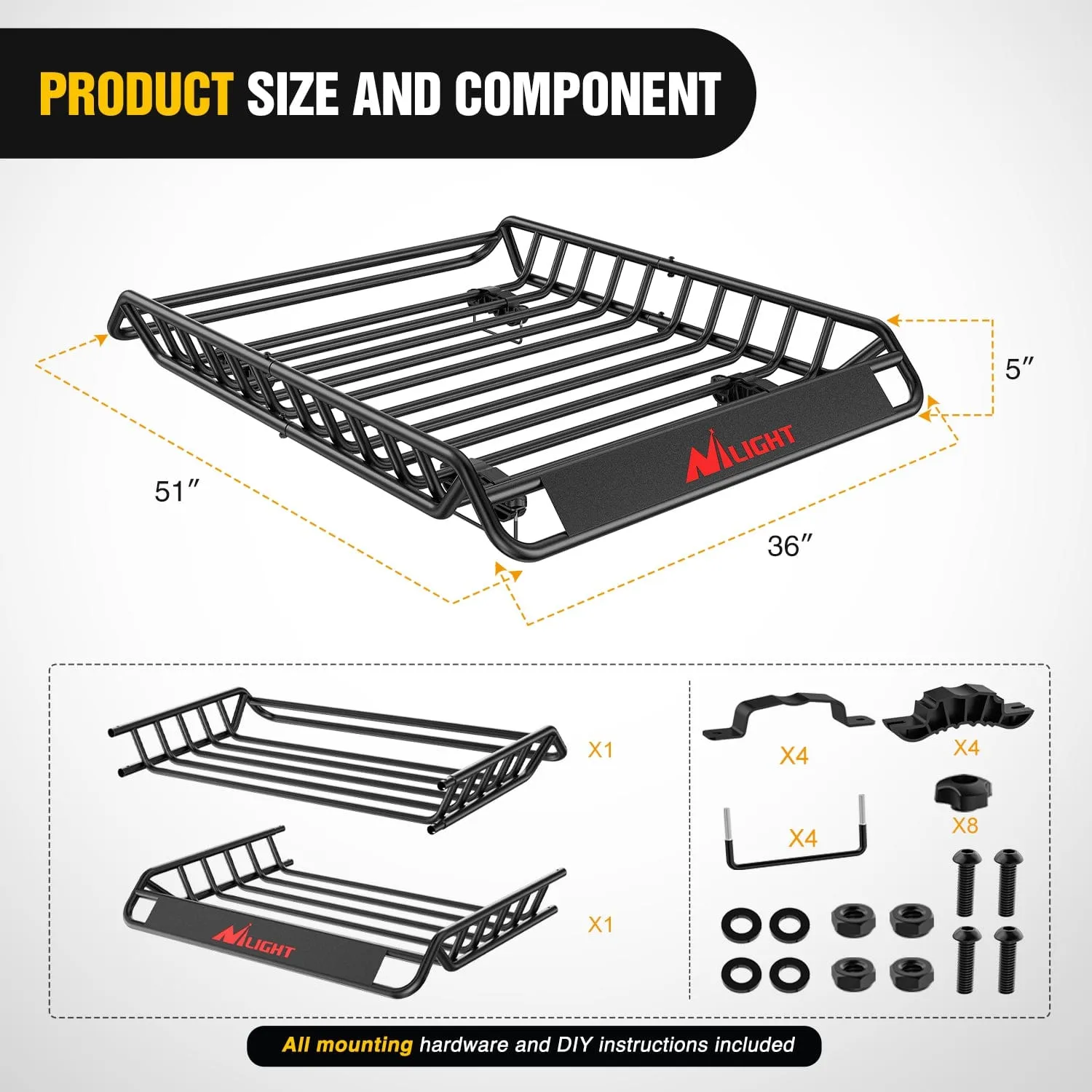 51 x 36 x 5in Universal Roof Rack Cargo Basket