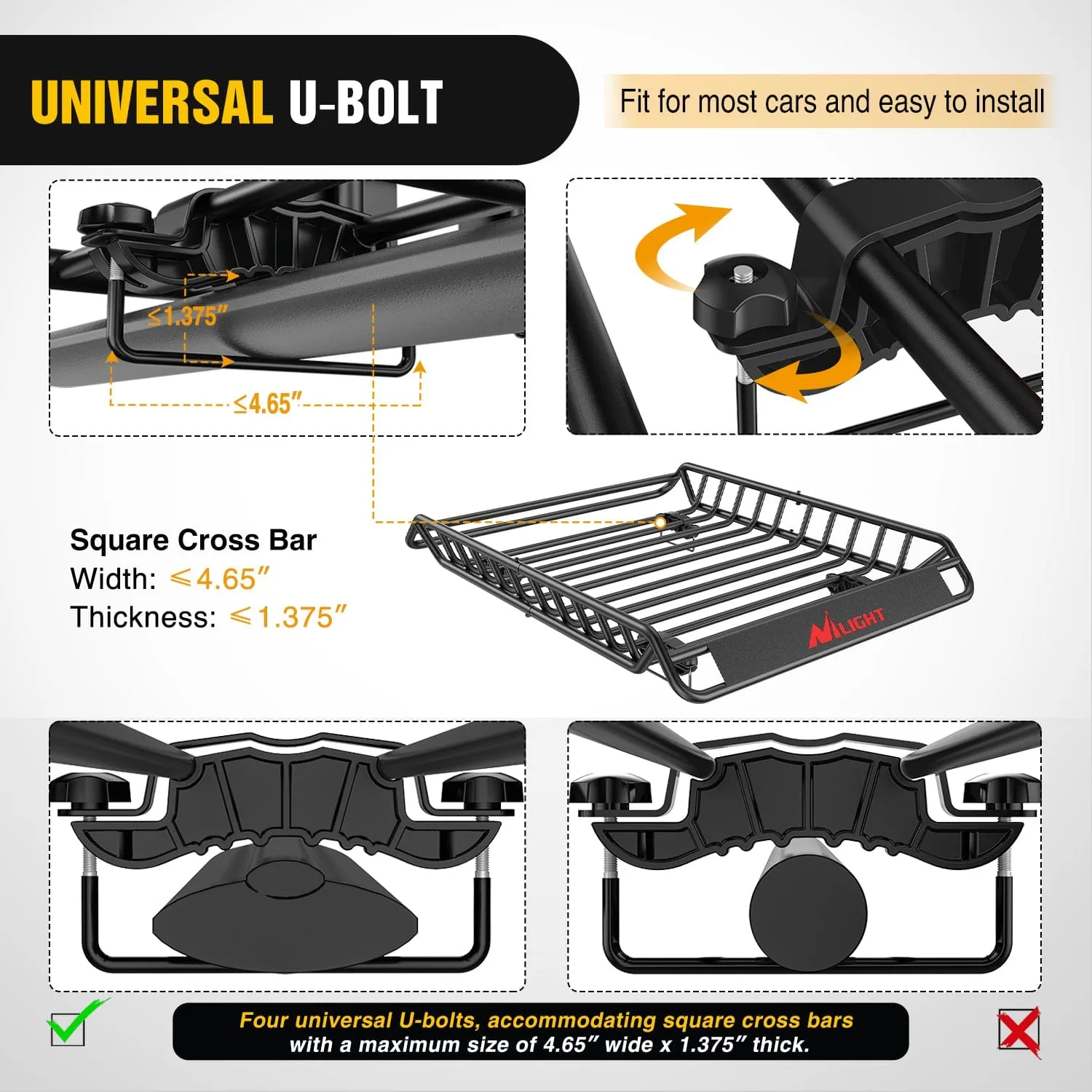 51 x 36 x 5in Universal Roof Rack Cargo Basket