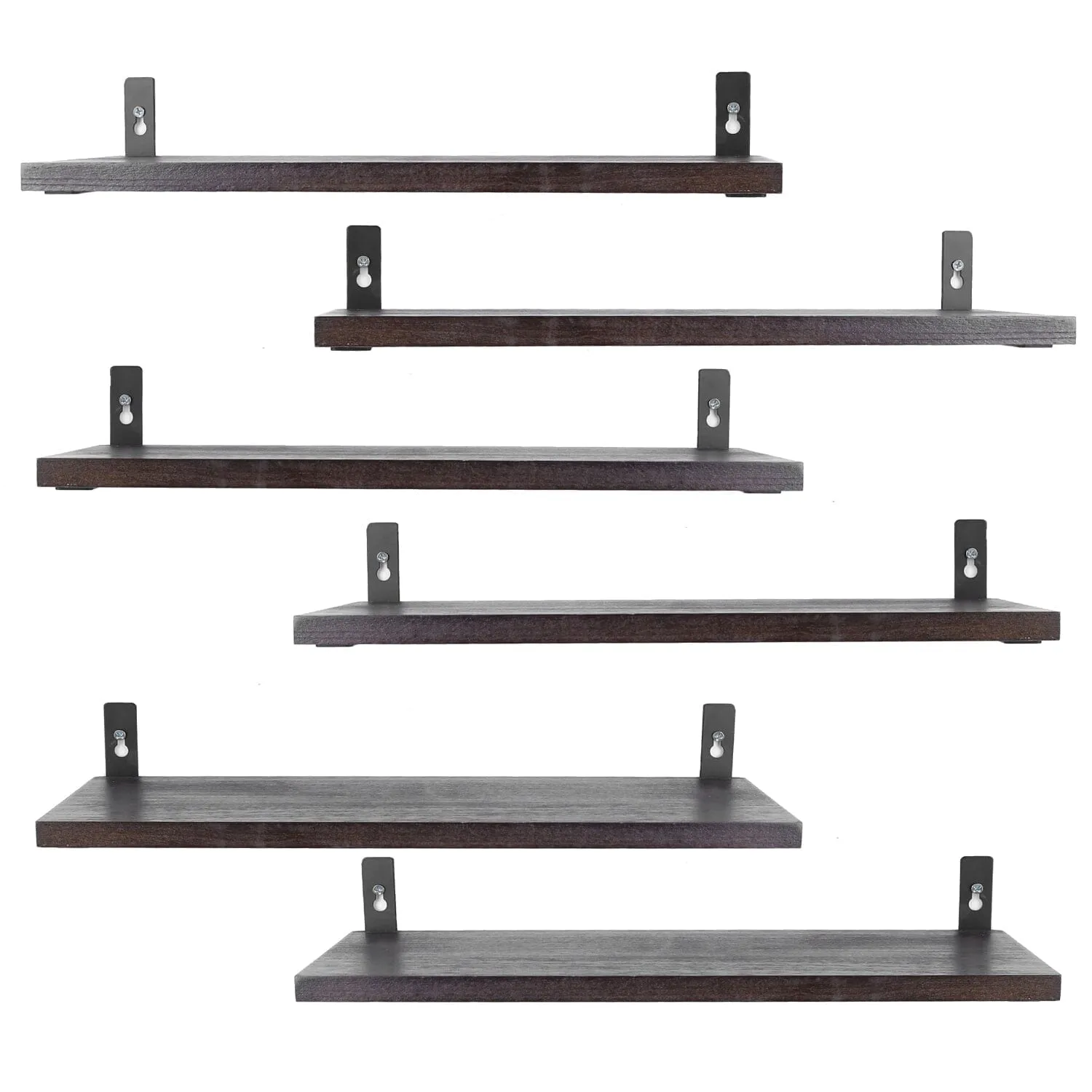 6-Piece Set: Wall Mounted Shelve Wood Storage Metal Bracket Display