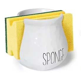 Barnyard Designs Kitchen Sponge Holder for Sink or Countertop, Country Kitchen Sink Caddy, Decorative Vintage Ceramic Dish Sponge Holder for Kitchen Counter, Farmhouse Kitchen Decor Accessories, White