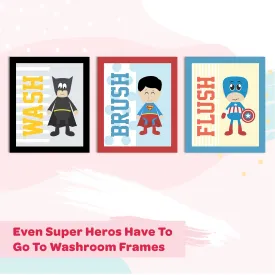 Even Super Heroes Have To Go To Washroom Bathroom Frames For Wall (Set of 3)