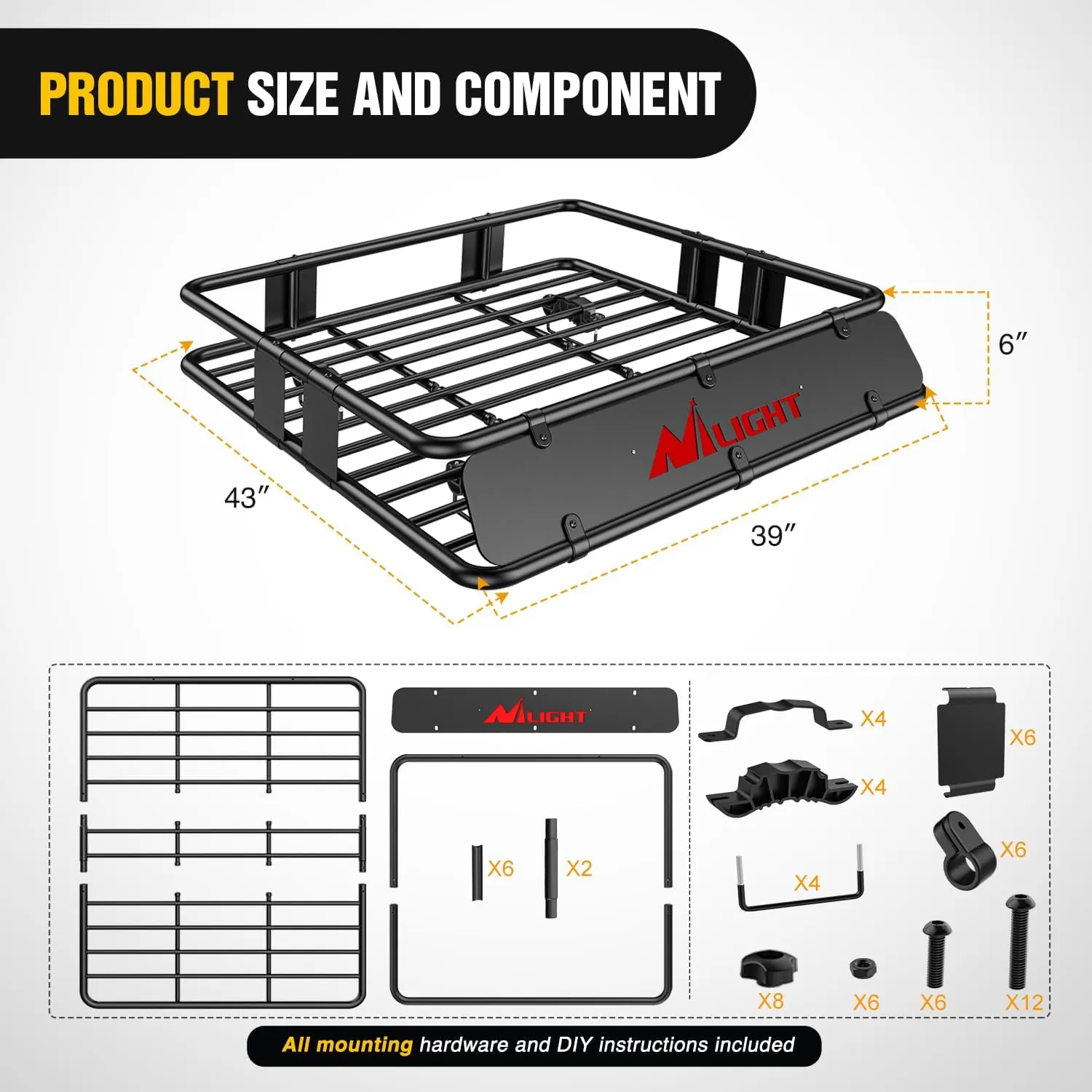 Universal Roof Rack Cargo Basket 43in x 39in x 6in