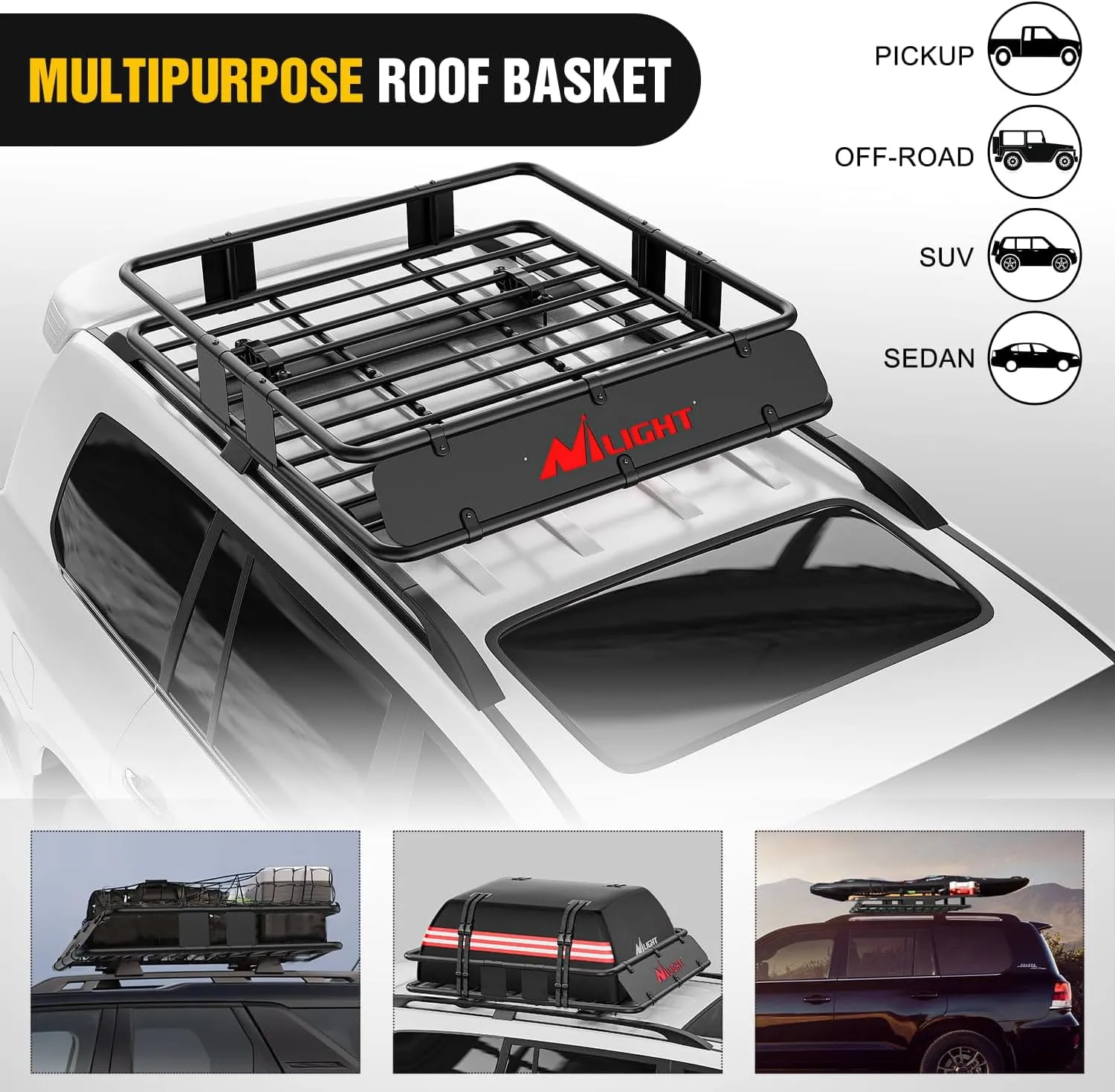 Universal Roof Rack Cargo Basket 43in x 39in x 6in