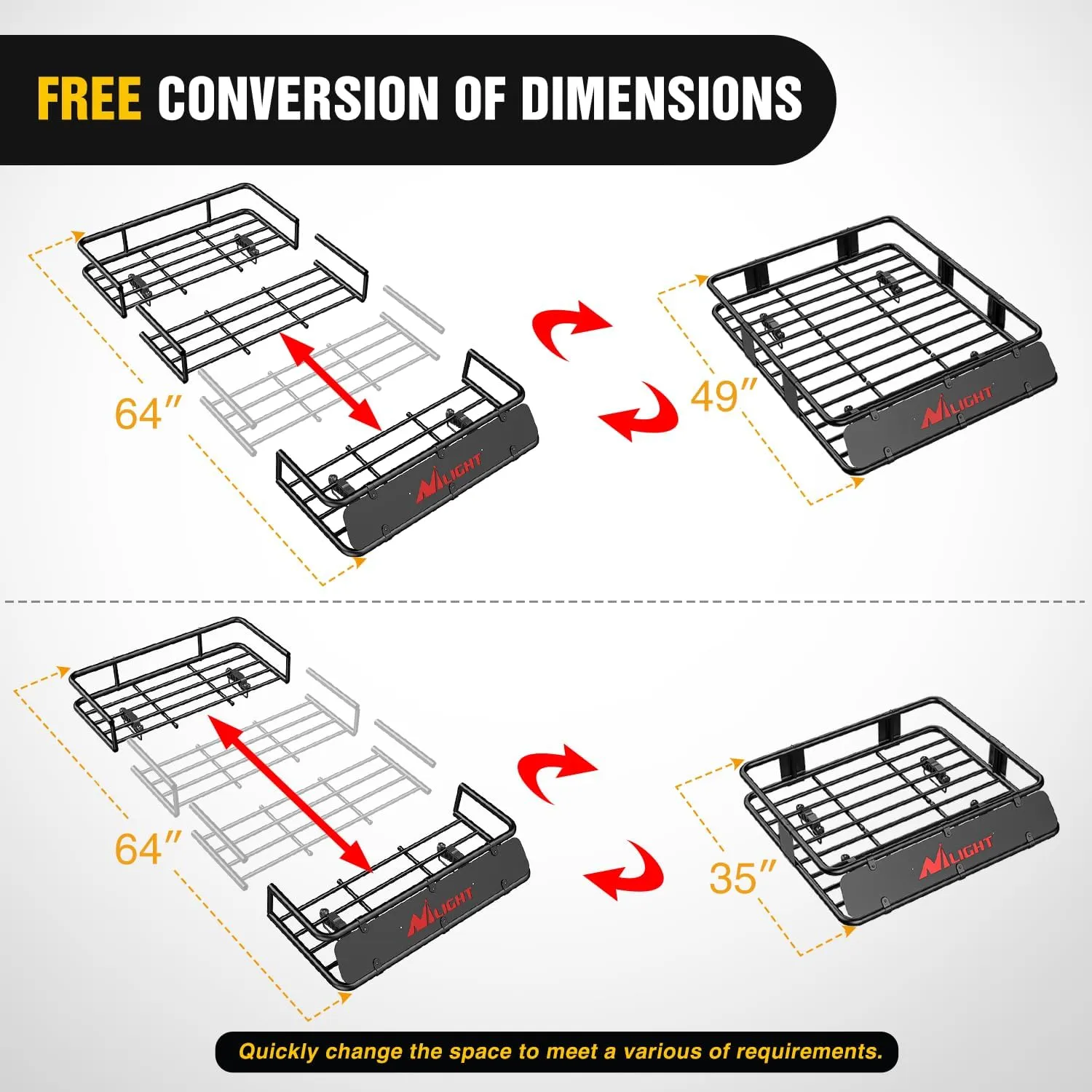 Universal Roof Rack Cargo Basket 64in x 39in x 6in