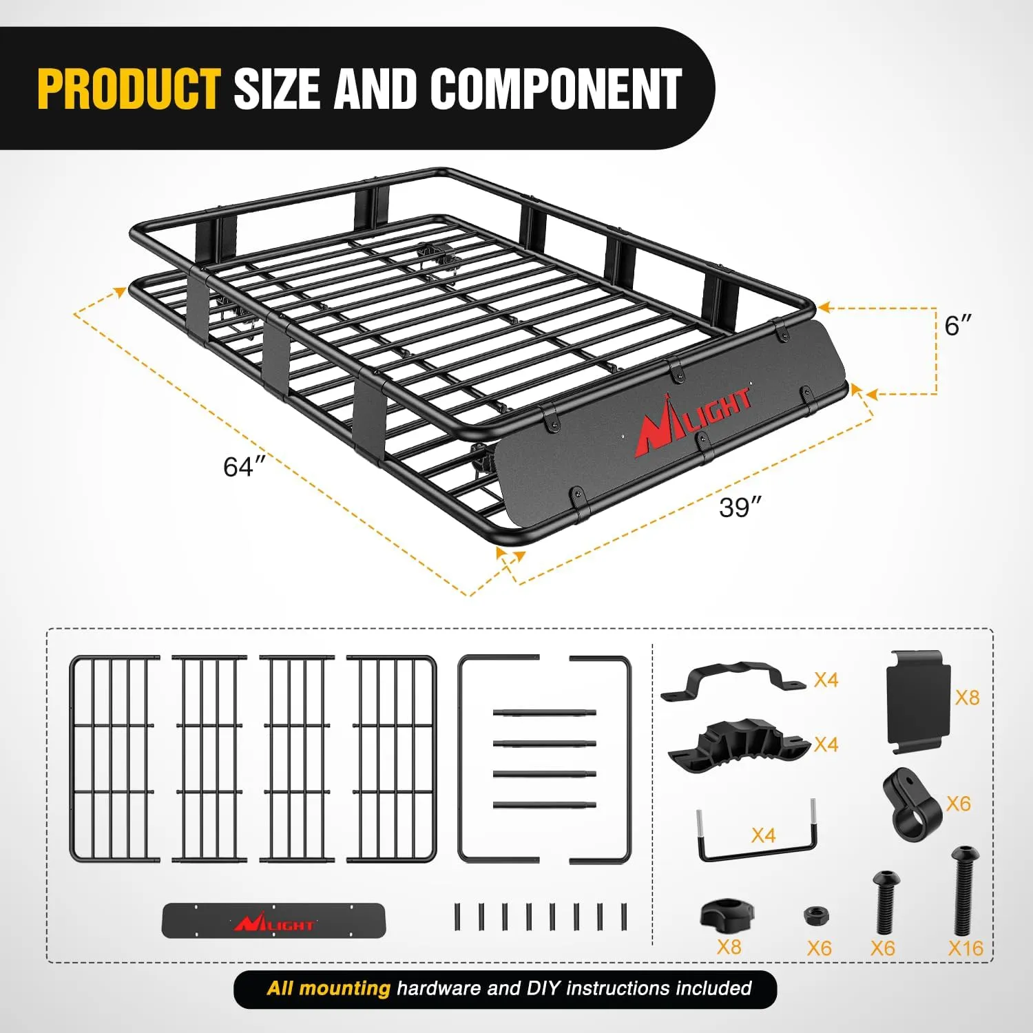 Universal Roof Rack Cargo Basket 64in x 39in x 6in