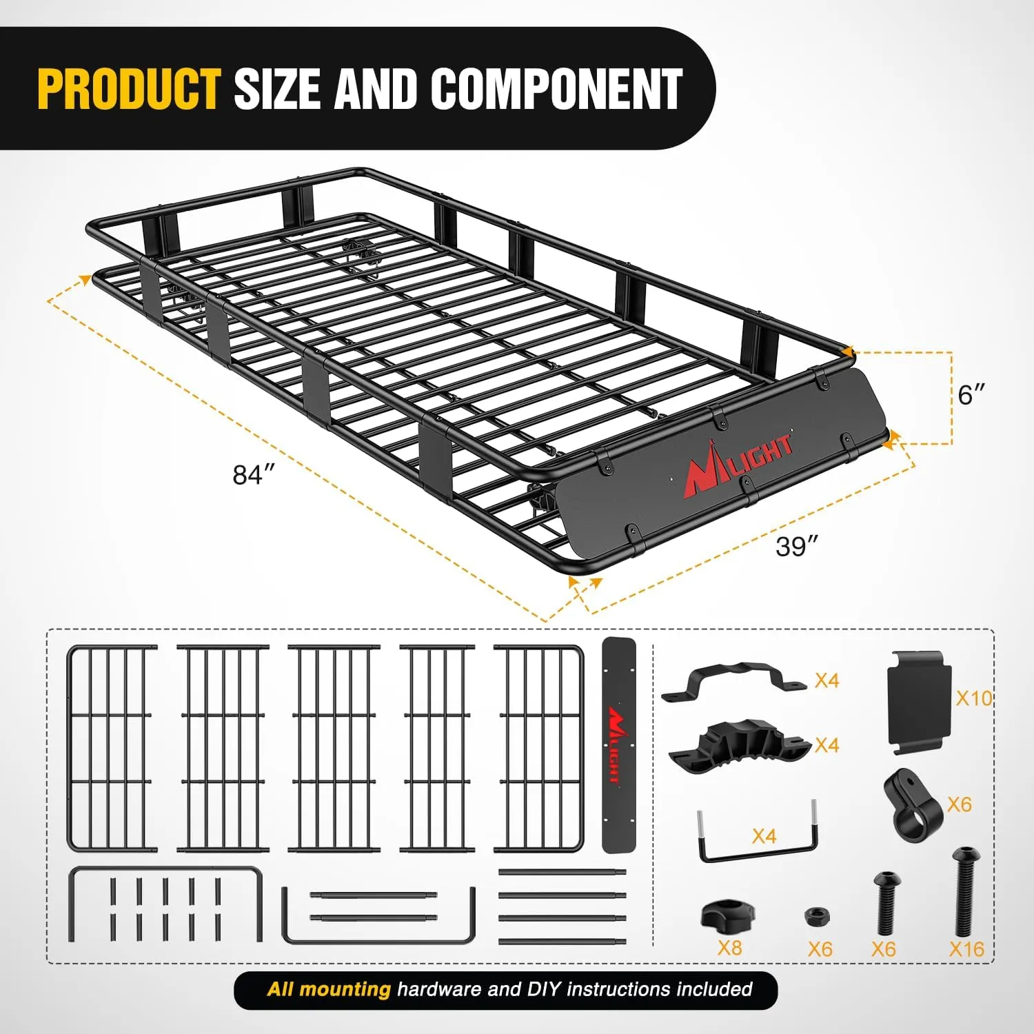 Universal Roof Rack Cargo Basket 84in x 39in x 6in